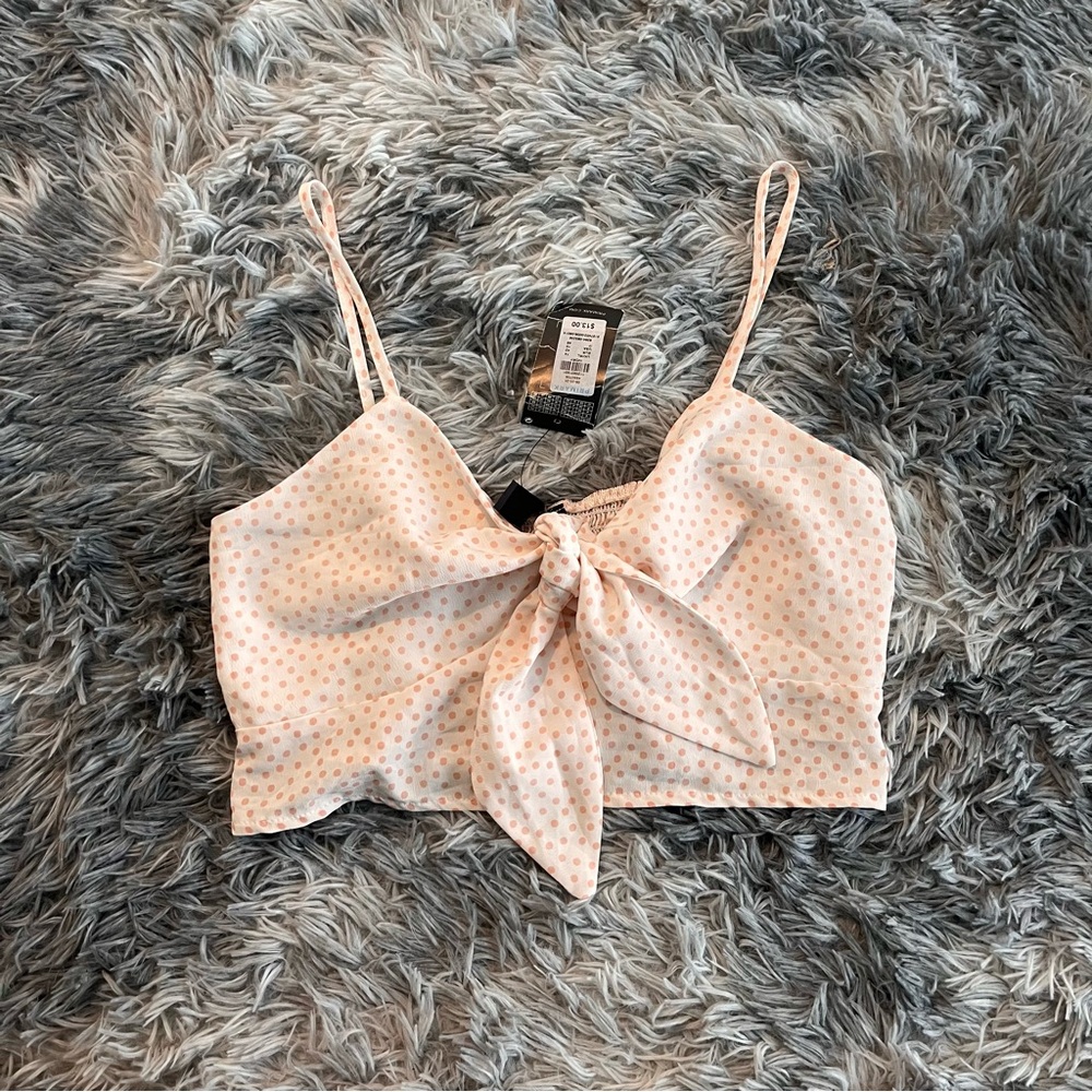 NWT‎ Primark White Polka Dot Print Sweetheart Front Tie Crop Tank-Size US 10
